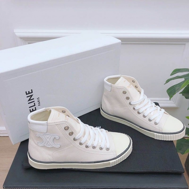 22AW New Celine Blank Lace-up Mid Sneakers Replica Cen77363