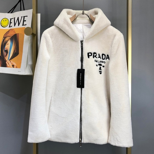 New! Prada Hoodie Replica White★Cashmere and Shirring Hoodie★ puk88623
