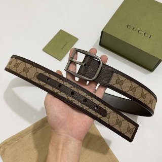 Very popular! Gucci canvas GG pattern fake belt, dark brown, 4cm wide, gup85969