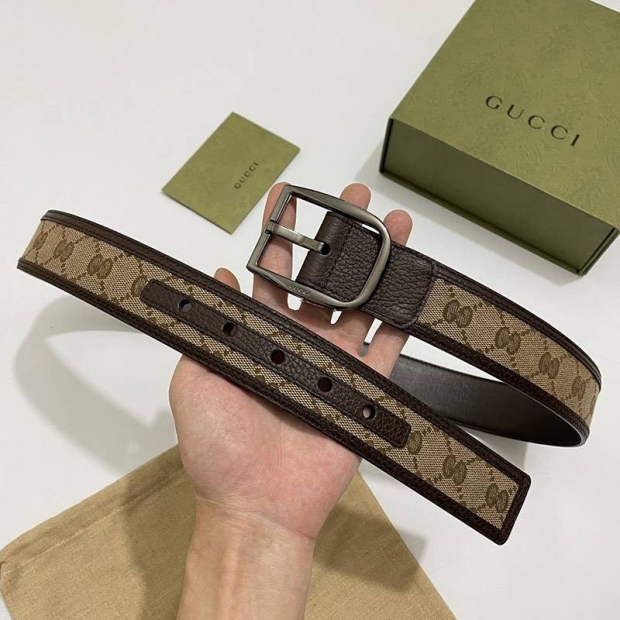 Very popular! Gucci canvas GG pattern fake belt, dark brown, 4cm wide, gup85969