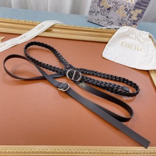 Very popular! [New] Dior double belt replica black calfskin 15MM dez40176