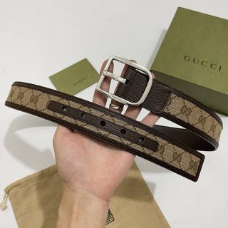 Rare Gucci replica canvas GG pattern belt, dark brown, 4cm width, 449716