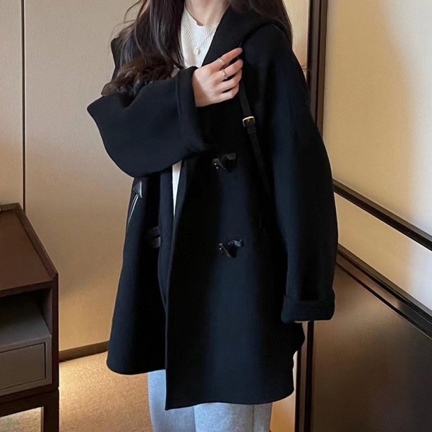 New for Autumn/Winter: Max Mara fake cashmere hooded coat in black map29780
