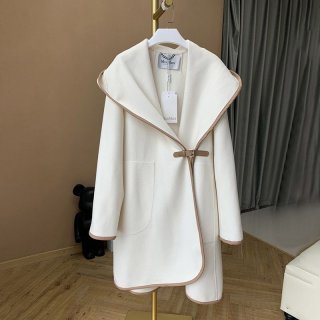 No. 1 in cumulative total sales! Max Mara Hooded Cashmere Coat Replica White mar74996