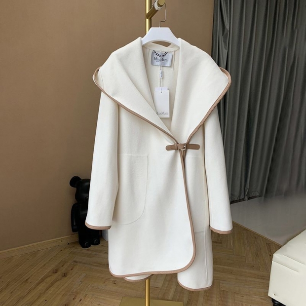 No. 1 in cumulative total sales! Max Mara Hooded Cashmere Coat Replica White mar74996
