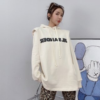 21-22AW Jil Sander Hoodie Replica Logo Embroidered Sweat Hoodie Khaki Jil85378