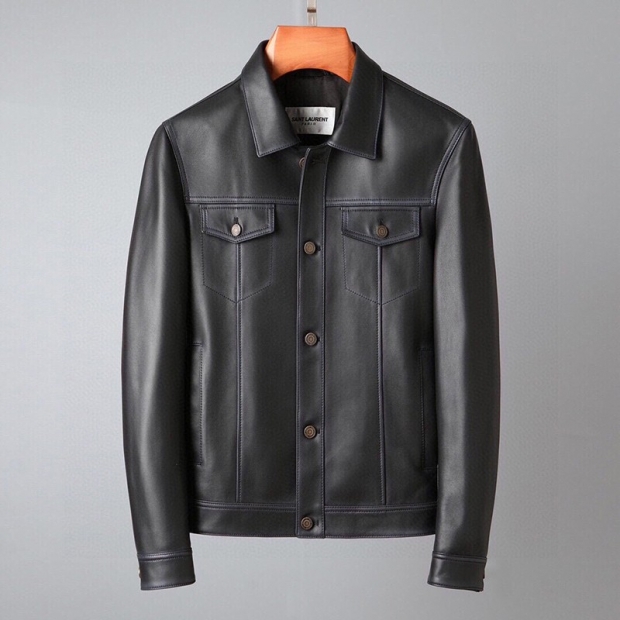 Tracked Shipping Replica Saint Laurent Denim Style Button Jacket in Smooth Leather 529949YC2OC1000