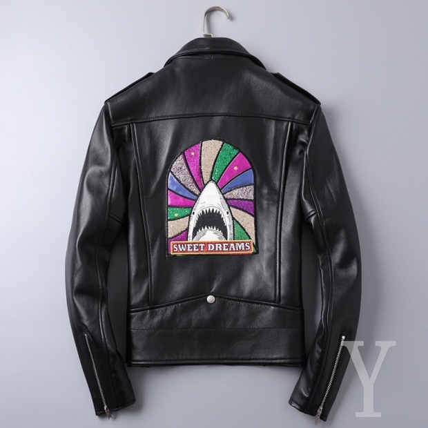 Eye-catching color Yves Saint Laurent fake denim style button jacket in smooth leather Sau84153