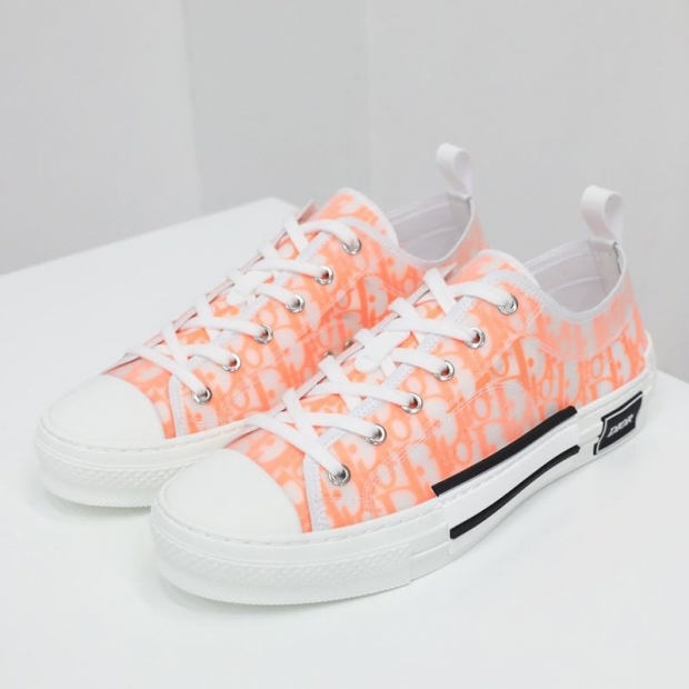 Classic Dior B23 Low Top Sneakers Replica ★ White & Orange Oblique Canvas 3SH118YNT_H262