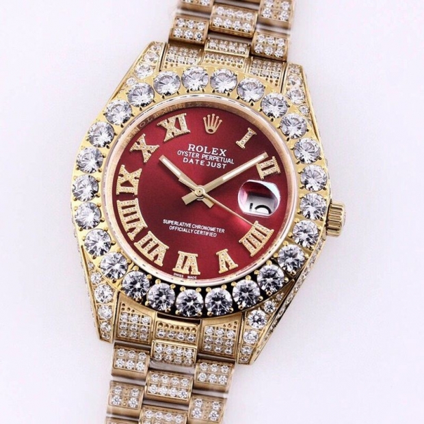 No customs duties Rolex replica watch Datejust 41mm men's red all diamond roe47613