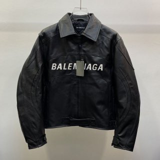 Competitive Balenciaga Replica Logo Biker Jacket ◆ Black ◆ 594594TGS081000
