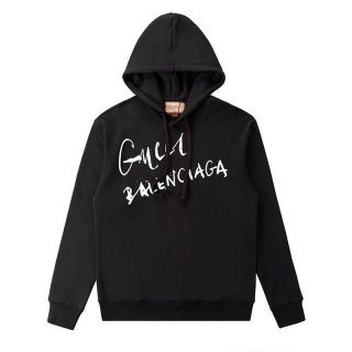 Gucci x Balenciaga Replica Black Logo Cotton Hoodie guq23810