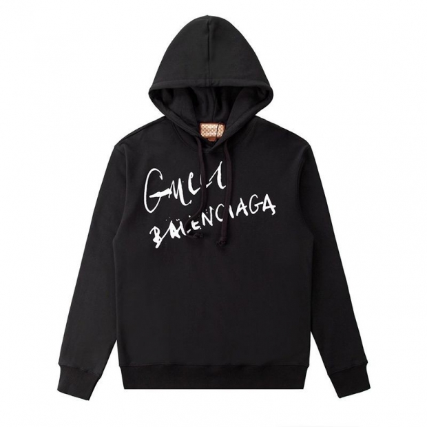 Gucci x Balenciaga Replica Black Logo Cotton Hoodie guq23810