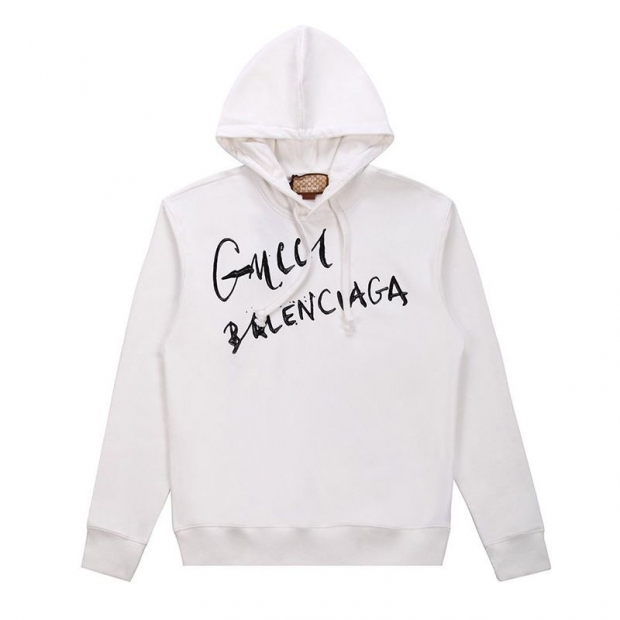 Love at first sight? Gucci x Balenciaga Replica White Logo Cotton Hoodie guv95195
