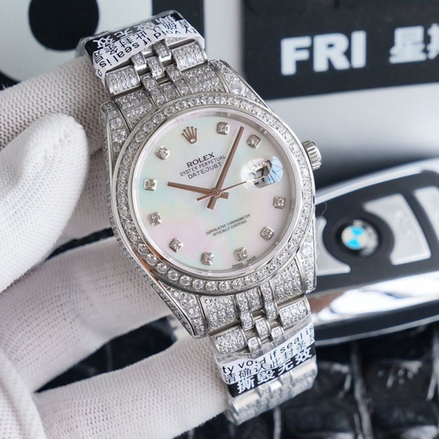 Rare Rolex Watch Replica Datejust 41MM White Men's Full Diamond rob66947