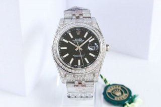 [Free Shipping] Rolex Watch Replica Datejust 41MM Black Men's Full Diamond rob06182