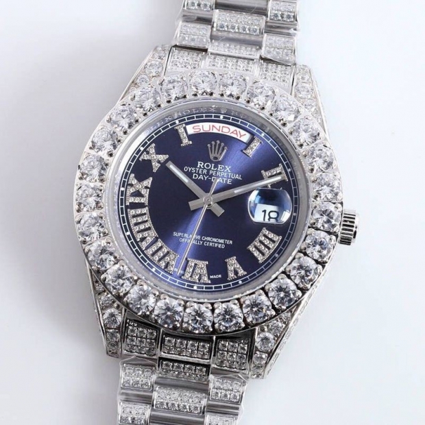 New Rolex Watch for Fall/Winter 39MM Men's Blue Full Diamond Day Date roj27637