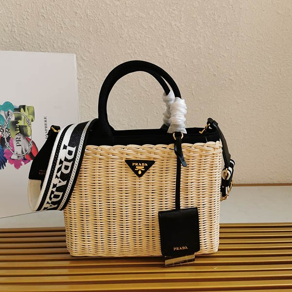 Prada Wicker Canvas Basket Bag Replica pun59952