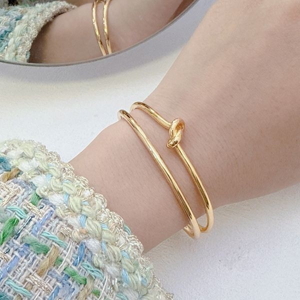 Hard to find Celine replica knot double cuff / gold finish brass 461FV6BRA