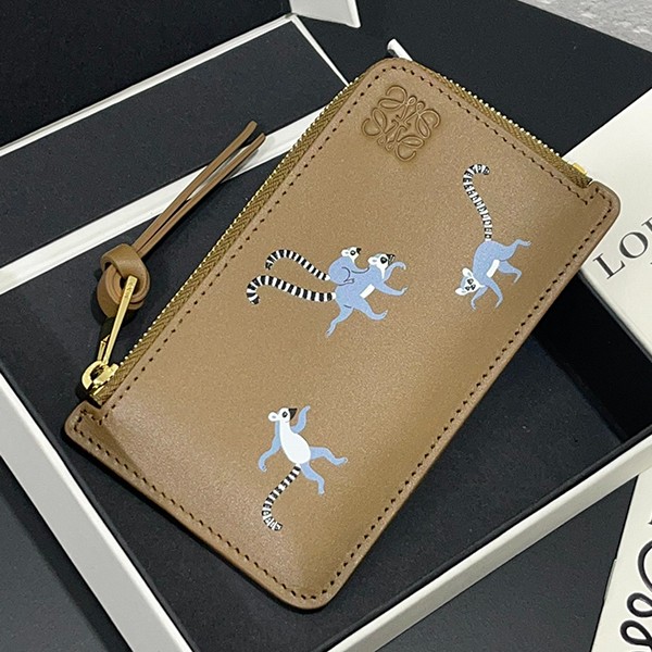 Lovely Loewe Faux Satin Calf Lemur Coin Card Holder Wallet lop29095