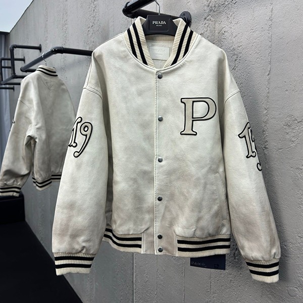 Sold out Prada patched leather bomber jacket replica pus51883