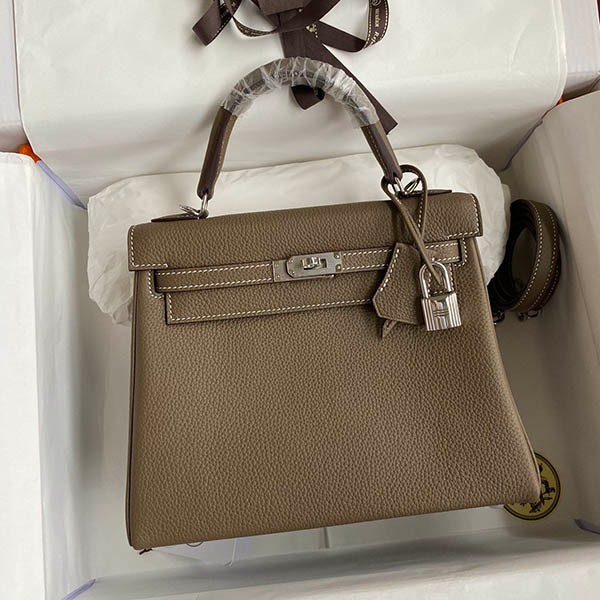 Free shipping Hermes fake Kelly 25cm inner stitching touch silver hardware erz48768