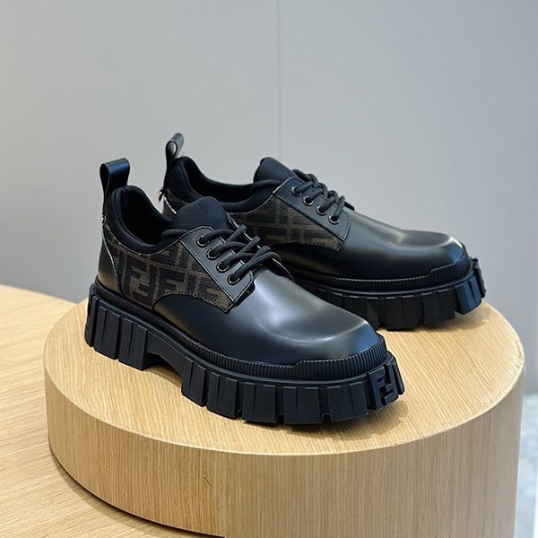 Attention ★ Fendi lightweight lace-up sneakers copy thick sole leather black logo Force fef58698