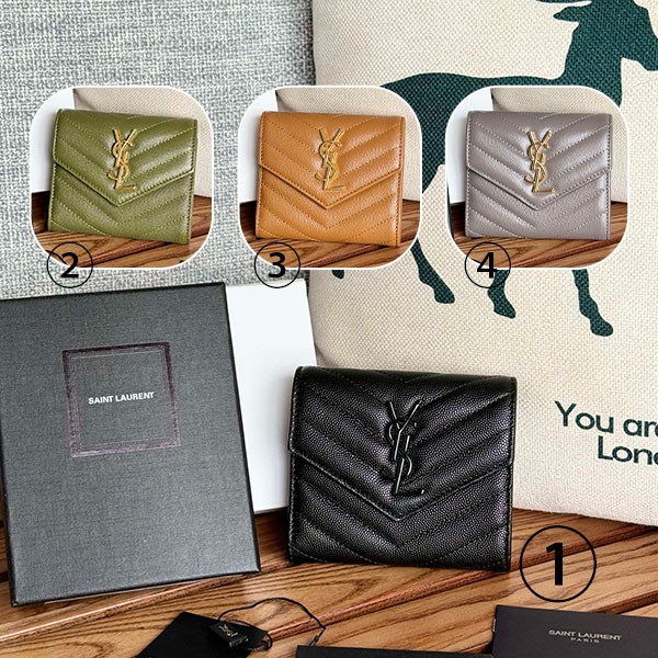 Saint Laurent Replica ★ Leather Folding Wallet 4 Colors Saj33428