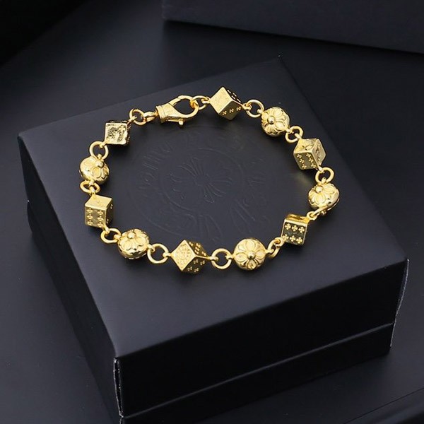 Chrome Hearts Engraved 925 Bracelet Fake Dice Cross Yellow Gold Kur32017