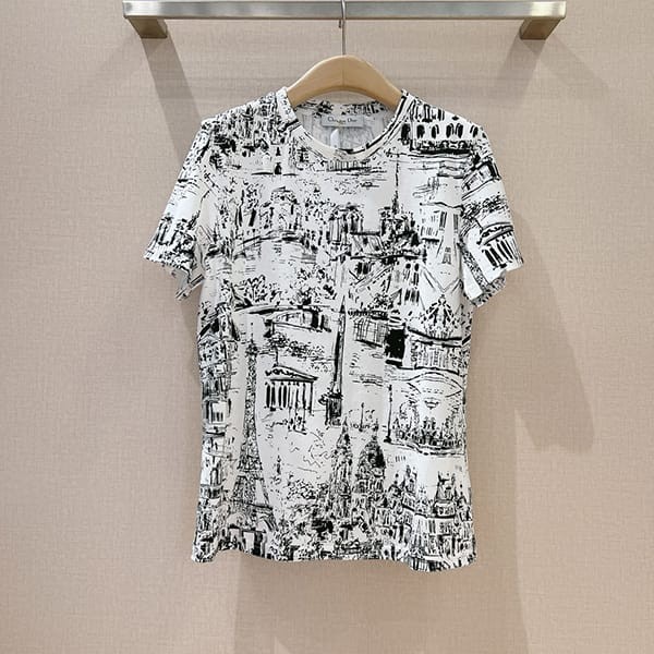 Easy to use Dior Paris Allover cotton linen T-shirt copy deb49135
