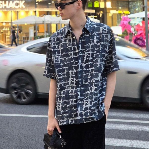 Fendi Grade N Blue FF Linen Shirt Number 04577