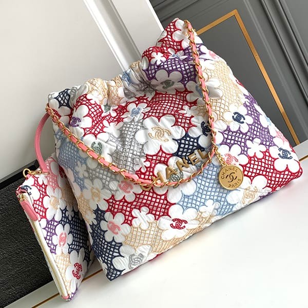 New design Chanel 22 small bag CC mark floral embroidery replica shr47794