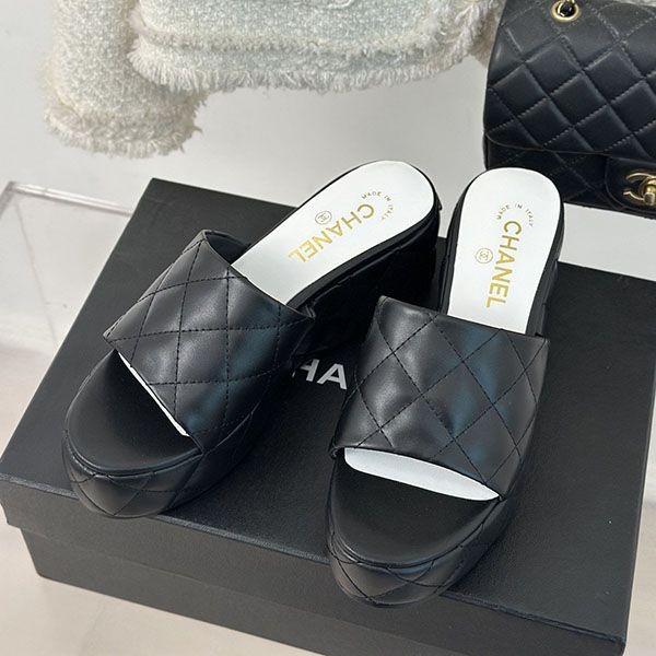 Chanel wedge sandals grade n black shy07609