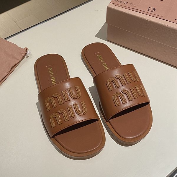Attention ★ Miu Miu raffia-like woven slide sandals fake myp41750