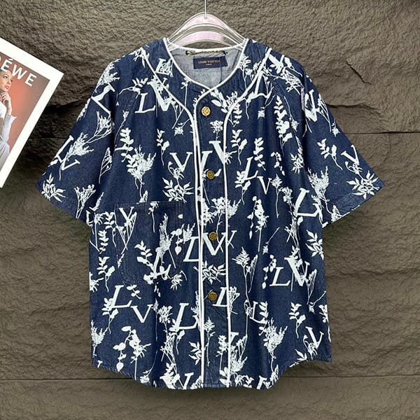 Sold outLouis Vuitton LV Leaf Denim Baseball Shirt Replica Short Sleeve vuc56382