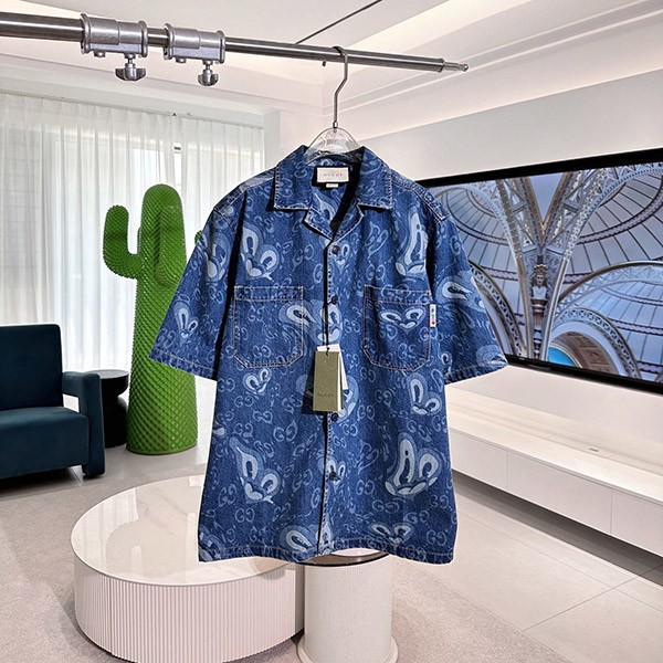 Free shipping Gucci replica GG Liquid Hearts denim shirt 783811