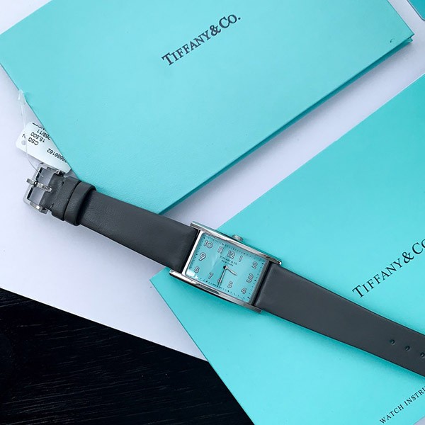 Tiffany Replica East West Mini Ladies Quartz Stainless Steel x Leather Blue Dial Tiu24978