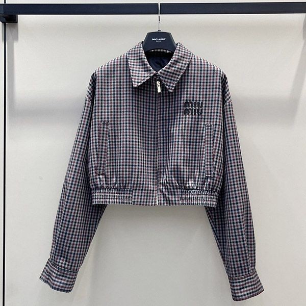 Immediate delivery Miu Miu gingham check blouson jacket myd00448