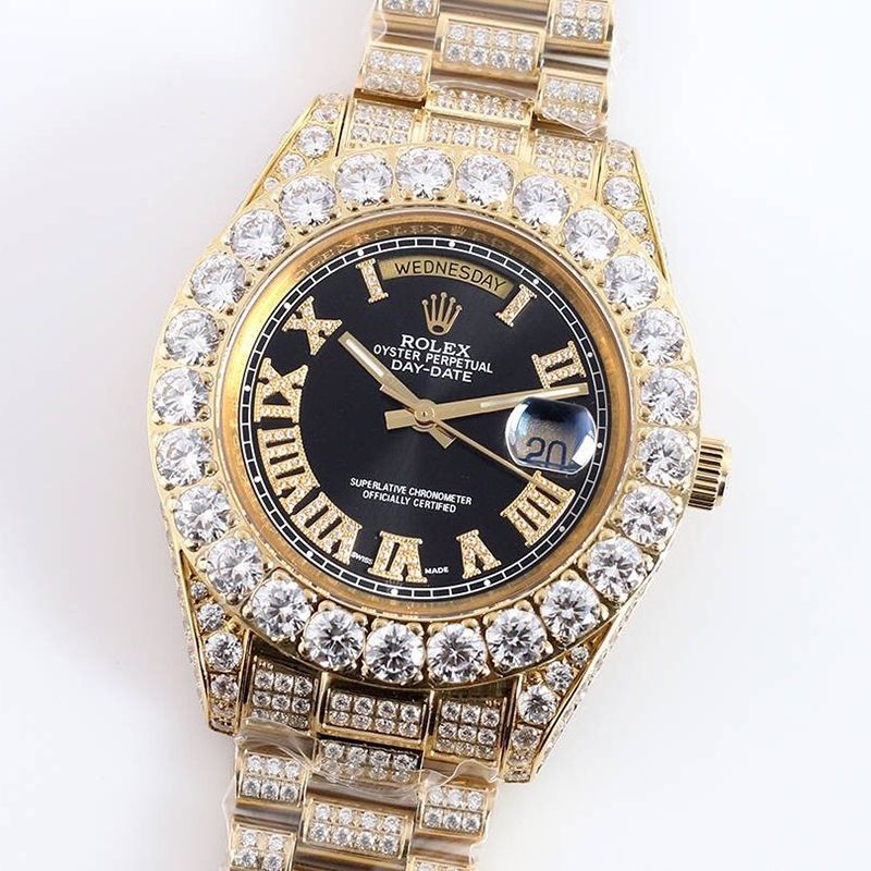 Sold out Rolex 39MM Men's Black Full Diamond Day Date roo42615