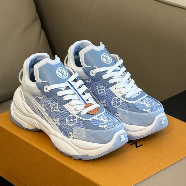 Immediate shipping Louis Vuitton sneakers "RUN 55" blue denim logo vuv73612