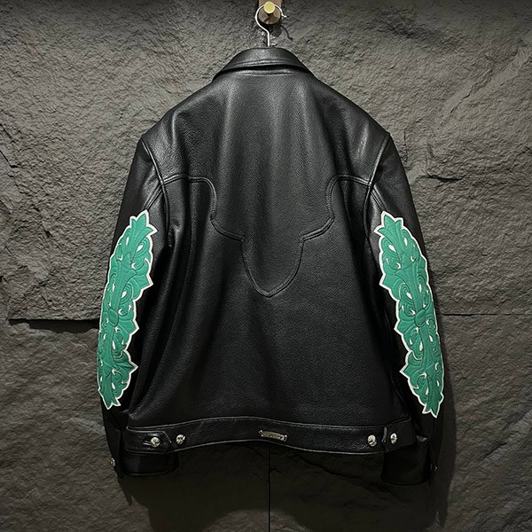 Hard to find? Chrome Hearts replica floral cross leather jacket Blk×Grn Kue10837