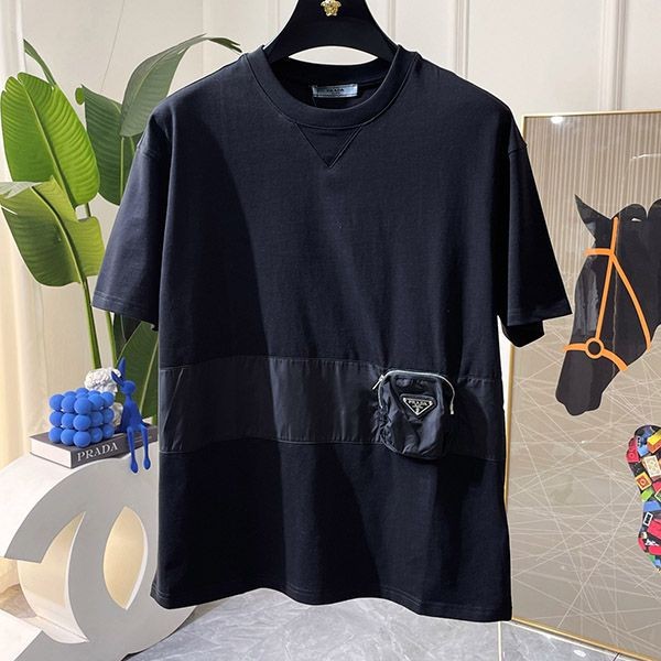 Immediate delivery Prada cotton crew neck fake T-shirt short sleeve puq29578