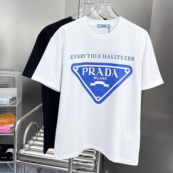 Sure to sell out Prada simple embroidered logo cotton T-shirt fake 2 colors pue33533