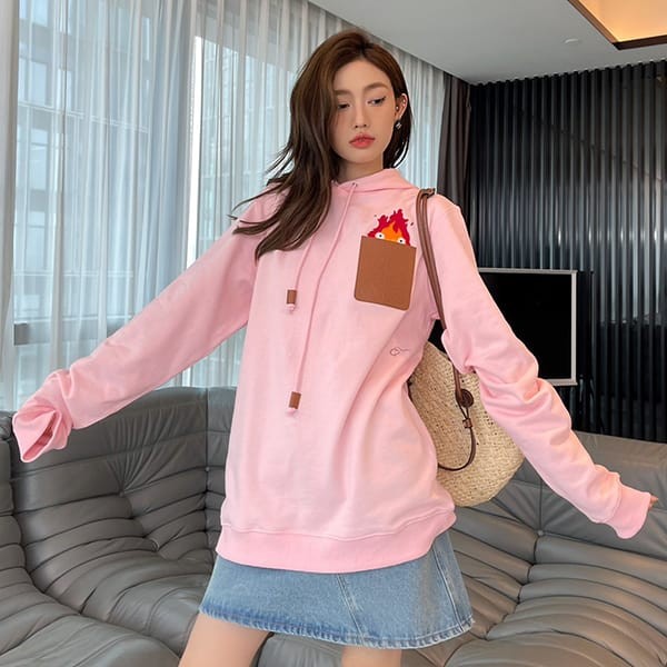 Immediate delivery Loewe Howl's Moving Castle replica Calcifer leather patch hoodie loz84737