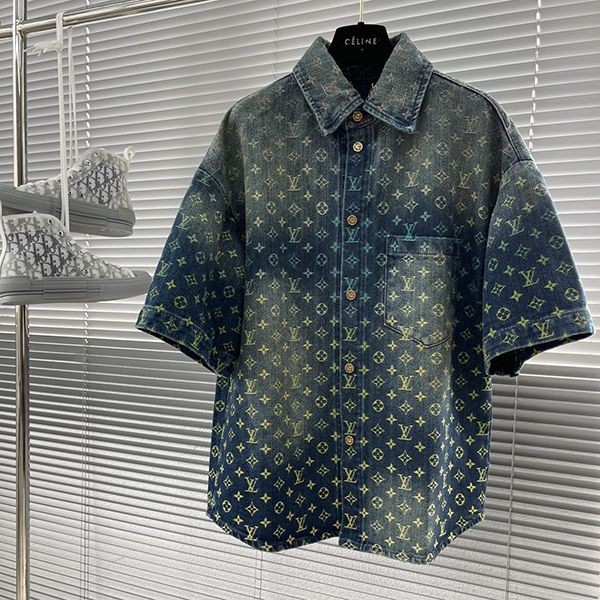 Louis Vuitton Denim T-shirt replica top and bottom set vus62211