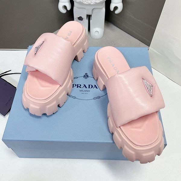 Easy to use Prada copy monolith quilted leather sandals with logo puu44788