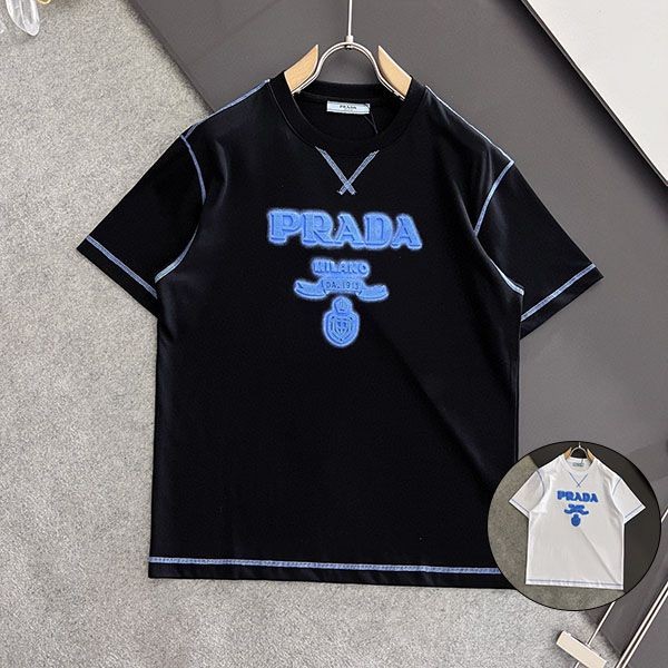 Secured Prada Replica Embossed Logo Cotton T-Shirt 2 Colors puj65769