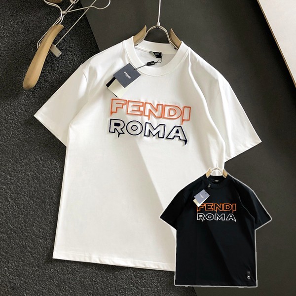 Very popular all over the world? Fendi replica cotton T-shirt with embroidered logo, 2 colors, few37556