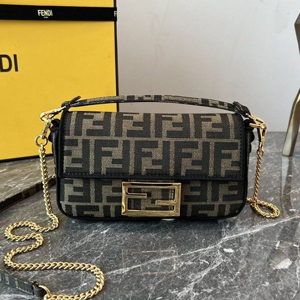 Fendi Baguette Replica Mini Brown Fabric Bag fey88741
